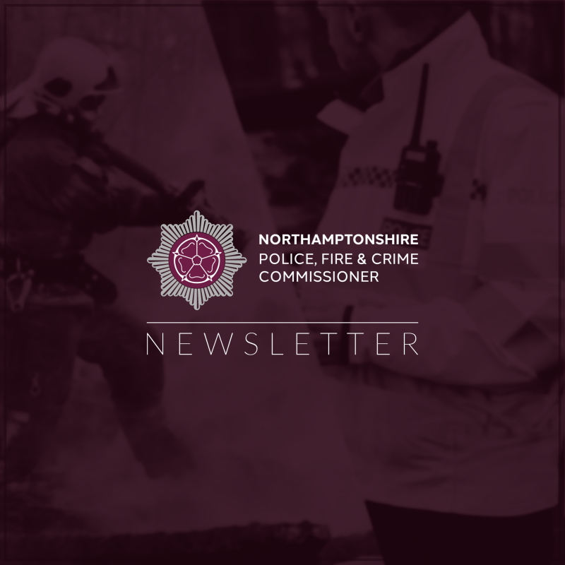Title image with plain background and text - Police, Fire and Crime Commissioner newsletter for April 2026