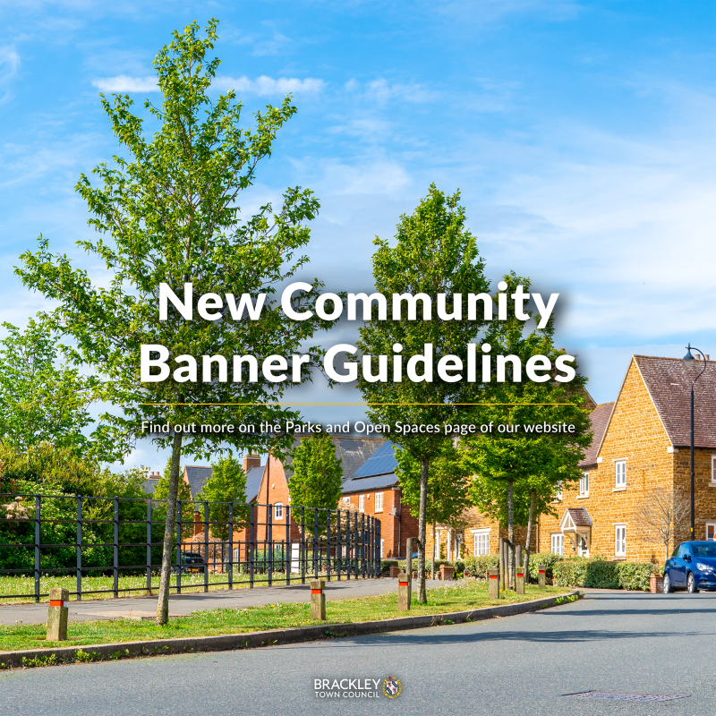 Title image showing the railings at Poppyfields Park with text that reads 'New Community Banner Guidelines' subheading 'Find out more on the parks and