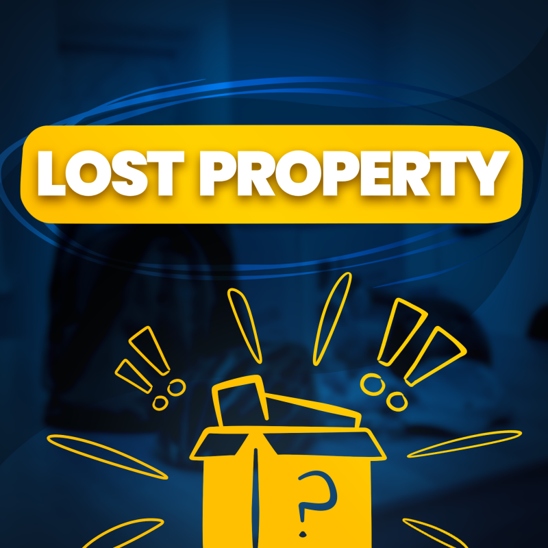 Title image that reads 'Lost Property' on a navy background, with yellow graphic of a box with a question mark on the front.