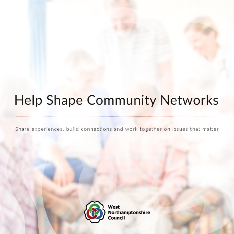 Blurred photo background of elderly residents talking with black text that reads 'Help Shapr Community Networks, Share experiences, build connections