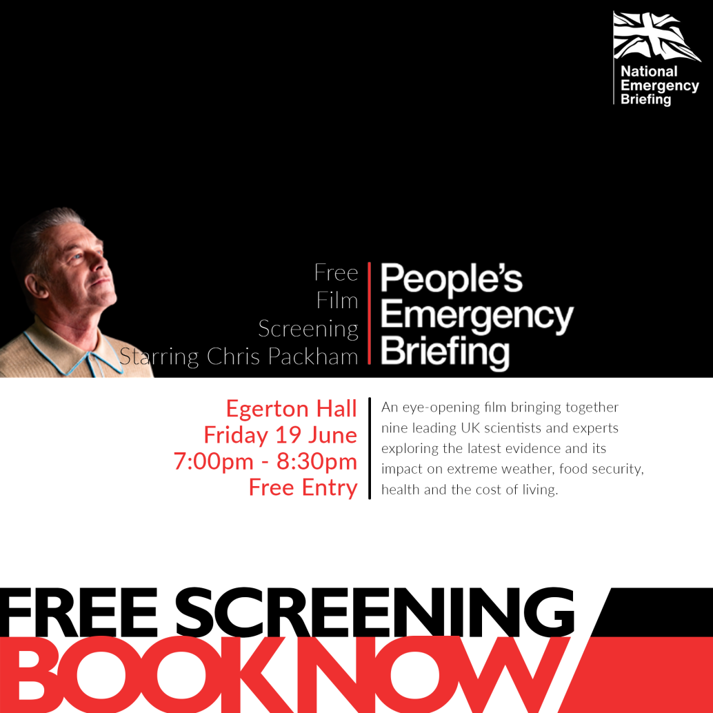 Event image for a free film screening of “The People’s Emergency Briefing” featuring Chris Packham.